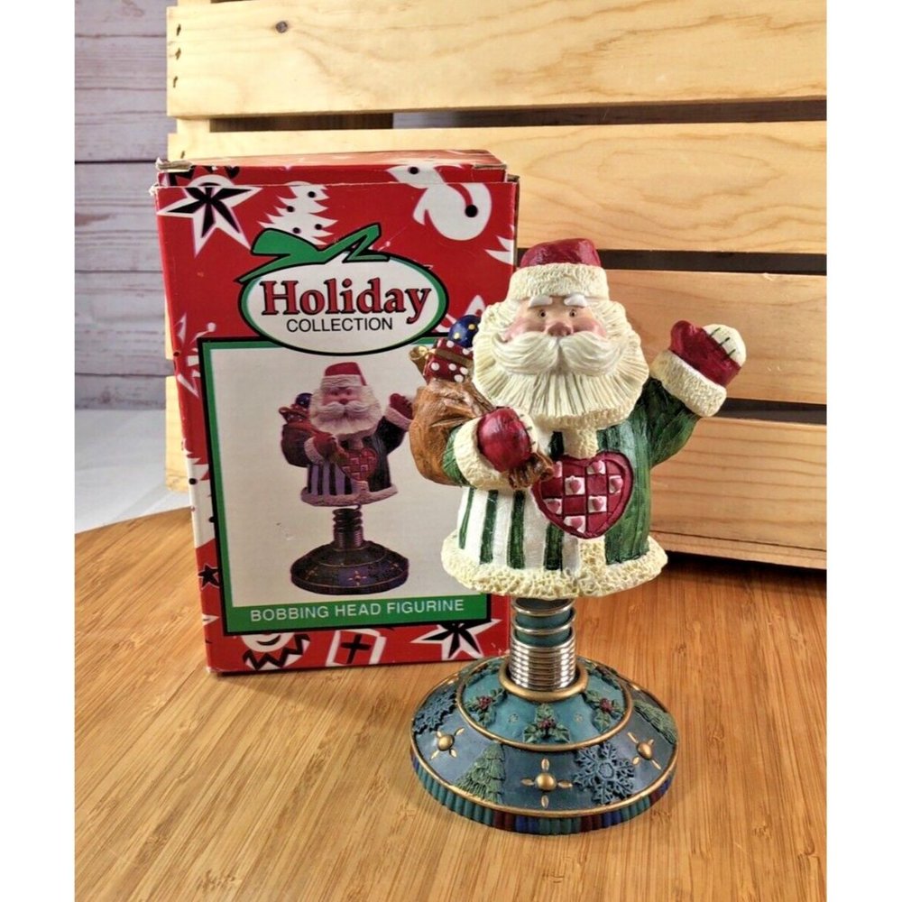 Holiday Collection Bobbing Head Santa Claus Figurine 7" Christmas Bazaars w/ Box